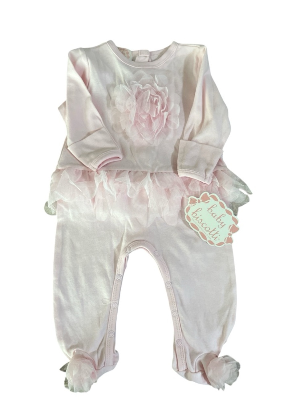 Baby Biscotti Pink Tulle Flower Ruffle Footed Romper size 3/6 months NWT